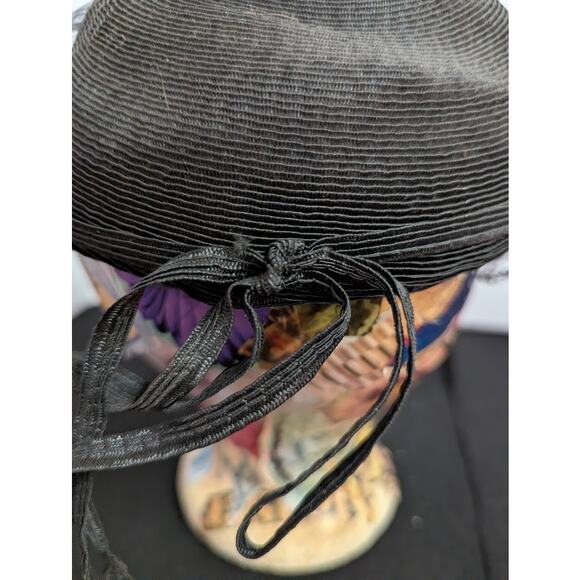 Vintage Black Pillbox Hat Veil 1940s 50s Noir Goth Mourning Pinup Rockabilly main image 13